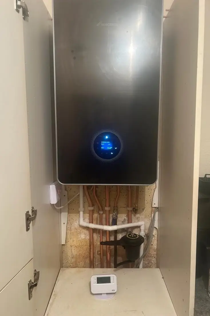 Stylish black boiler installation completed by expert gas and heating specialists Buchanan Gas and Heating