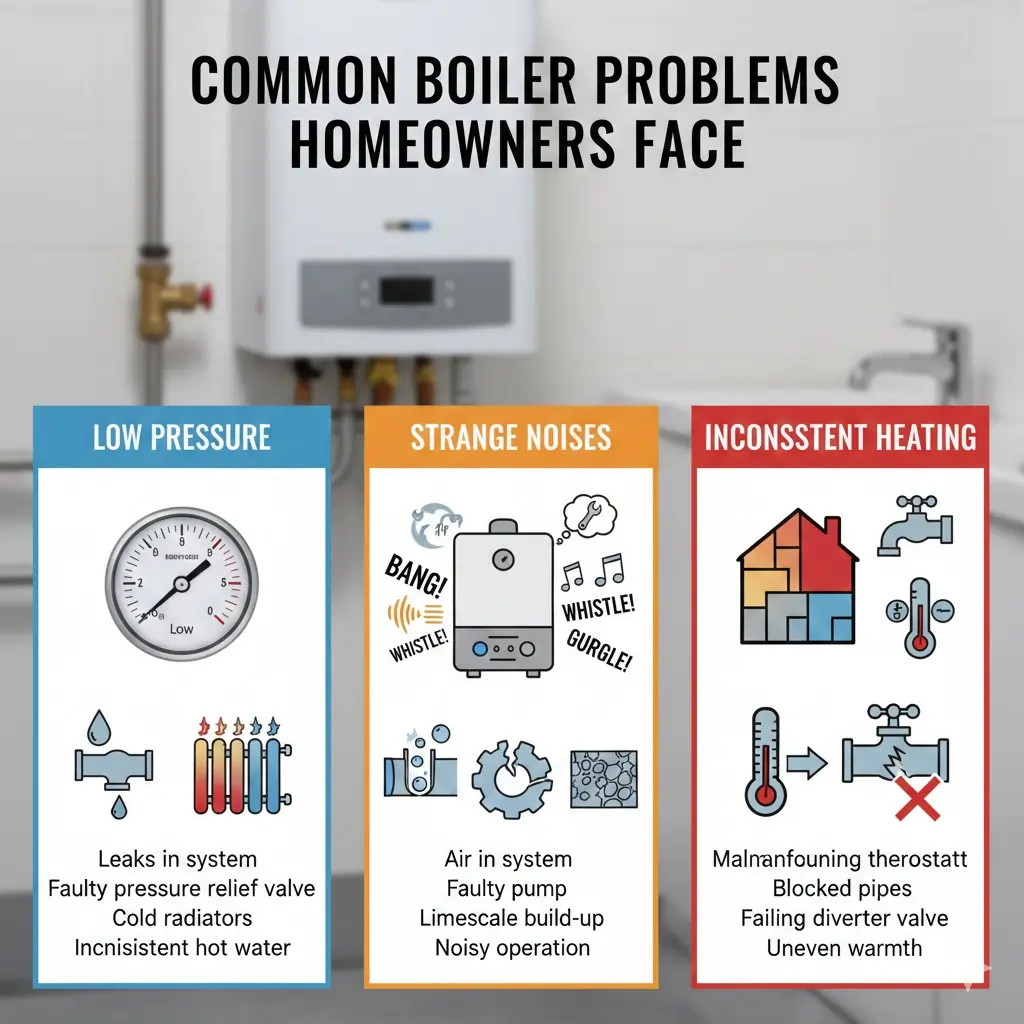 A infographic showing the common boiler problems that homeowner face.